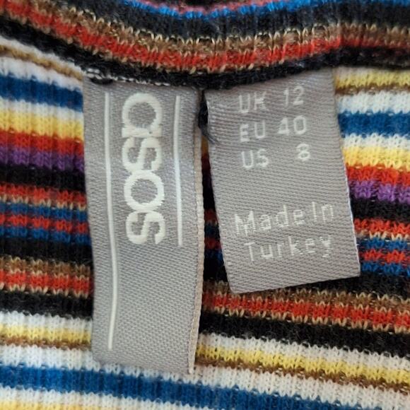 ASOS DESIGN Dress Women's 8 Striped Henley Ribbed Mini Y2K Style Lightweight - Picture 2 of 8